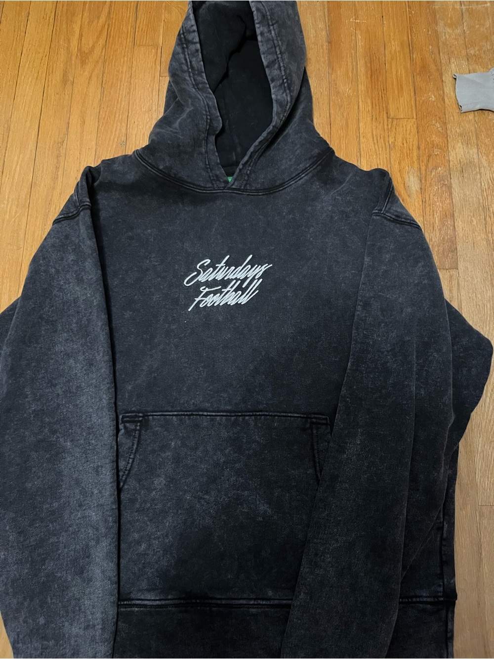 Saturdays New York City Black Mineral-Wash Hoodie with White Script
